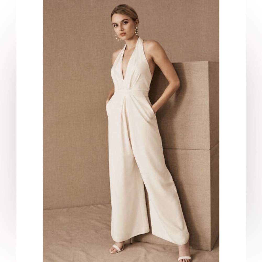 JILL STUART Mara Jumpsuit 0 Ivory White Halter Wide Leg Wedding Bride NWT